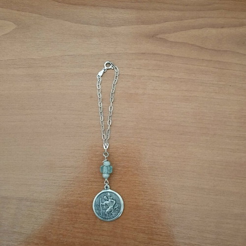 Silver charm new with Virgin Mary, Saint Christopher and blue stone
