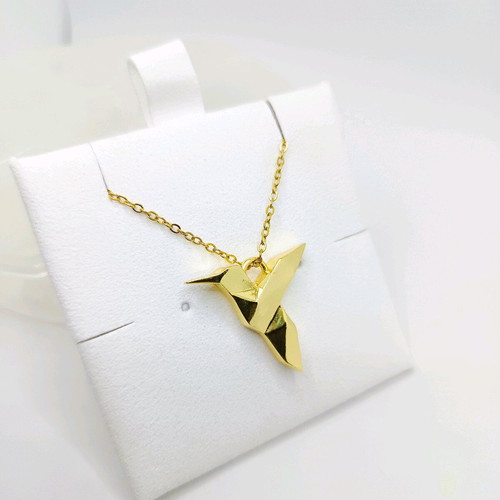 Handmade Origami Hummingbird Minimal Necklace gold new