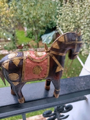 Indian mango wood horse like new with metal overlays