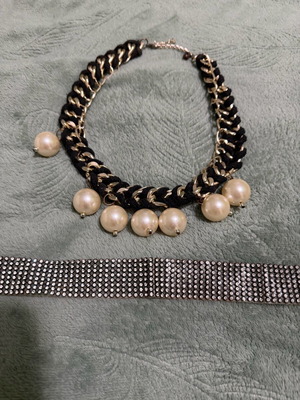 Vintage jewelry set used with pearl necklace and sparkling choker