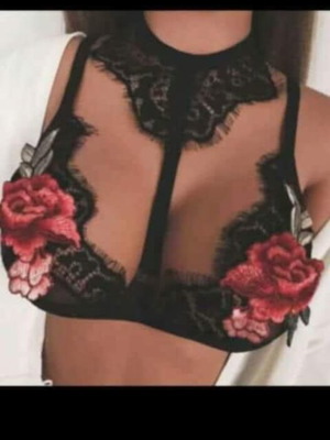 Sexy bra S/M lace with roses, new, multicolor