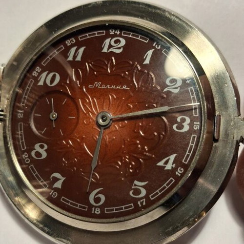 Molnia pocket watch 1970 used, mechanical winding over 48 hours autonomy