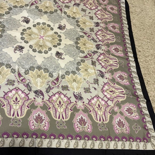 Pinto vintage silk scarf new, lavender and grey paisley floral motif