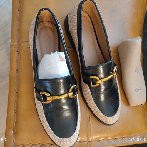 Shein unisex loafers, raffia and patent leather, size 43