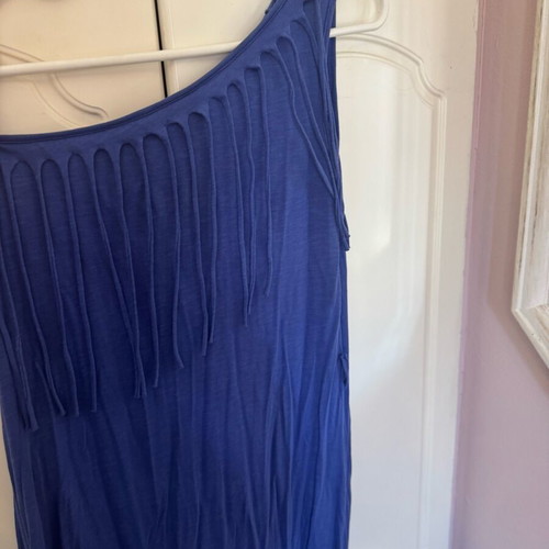 Anel maxi dress with one shoulder and fringes, like new, size M, blue