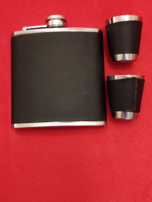 Drink flask used, stainless steel angelo with two shot glasses