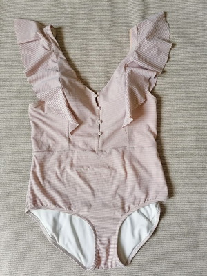 One-piece swimsuit size L like new, beige and white