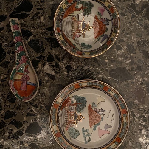 Vintage Chinese porcelain set 3 pieces hand painted like new