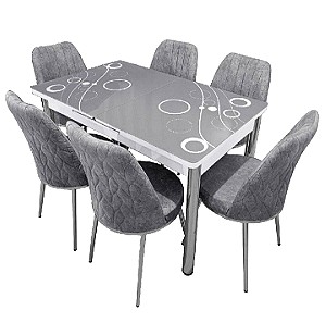 Τραπέζι κουζίνας πτυσσόμενο,  με 6 καρέκλες