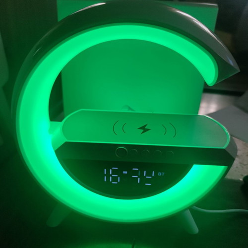 Led RGB clock shaped G with wireless charging and speaker new