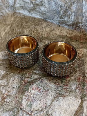 Glass tealight holders like new, set of 2 with rhinestones