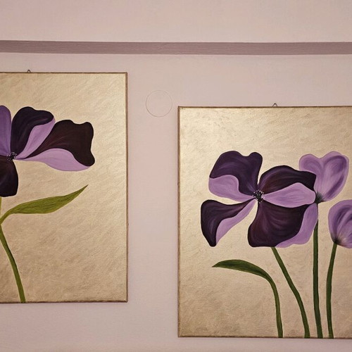 Paintings with purple flowers handmade, new pack of 2, hand painted