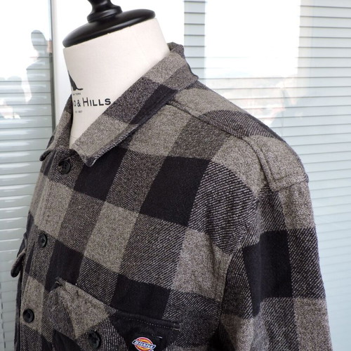 Dickies Mens Long Sleeve Shirt Grey Black Cotton Like New Size XL XXL