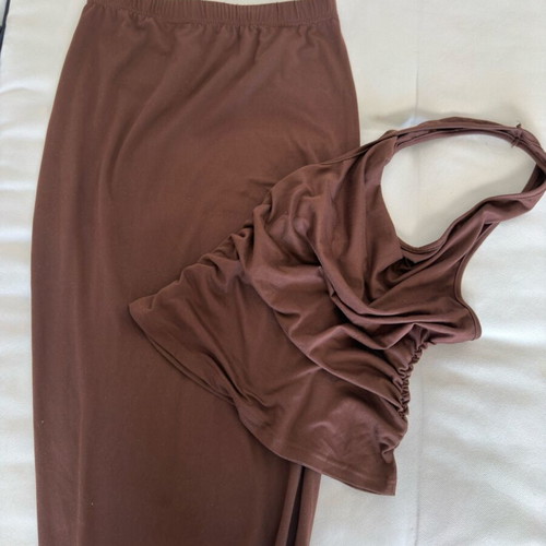 Shein brown elastic skirt and crop top set like new