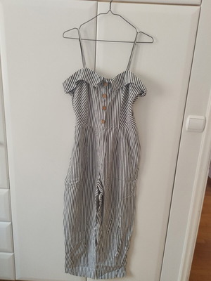 Striped women's jumpsuit like new, white and gray, size M