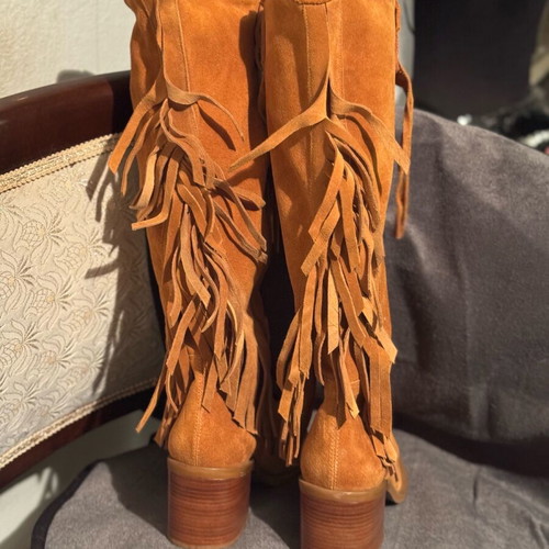 Leather cowboy boots new, fringe, 7cm heel, size 39