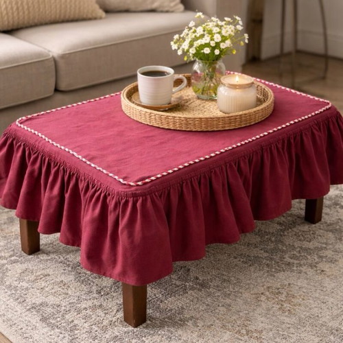 Vintage table cover like new, canvas wine-red