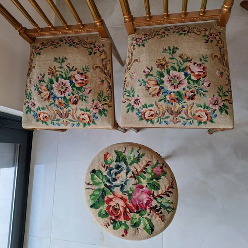2 handmade chairs set with embroidery