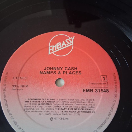 Johnny Cash Names and Places LP used, country