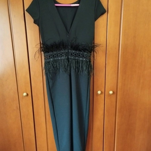 Brigitte boutique jumpsuit with feathers like new, black, size S