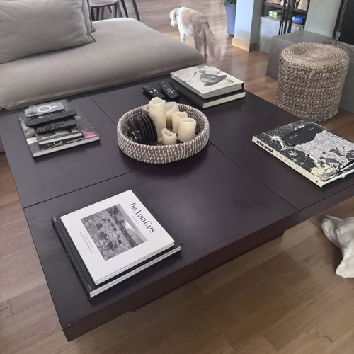 Handmade oak coffee table, dark brown, 1.10x1.10 m