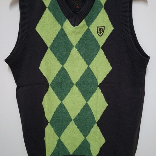 Pepe Jeans sleeveless sweater like new, brown with green pattern, size M