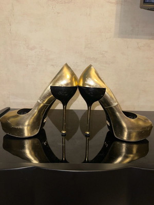 Dukas pumps used, gold-black, size 37, stiletto heel