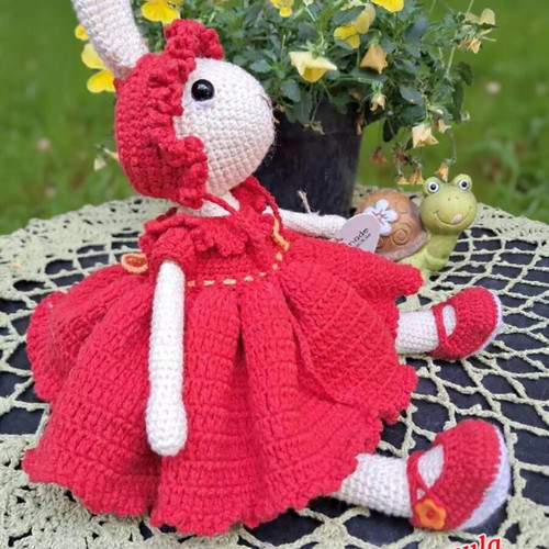 Handmade Ruby Bunny new with red dress