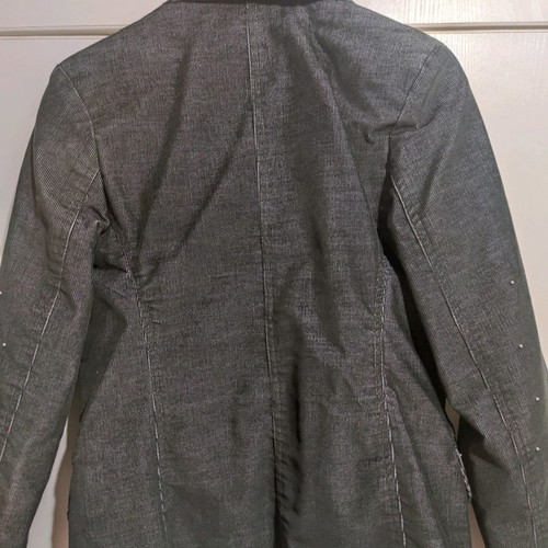 Corduroy suit used, blue-black with thin stripe, crop pants