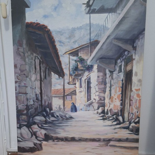 Original oil painting by Vasilis Kattos depicting Cypriot countryside, like new