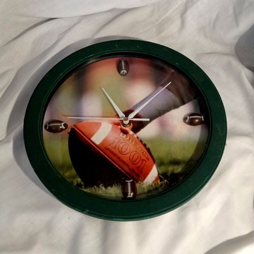 Wooden American Football Wall Clock 29cm like new, quartz