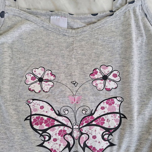 Gray pajama top with butterfly used, size medium