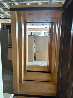 Showcase with glass shelves and hidden lighting like new