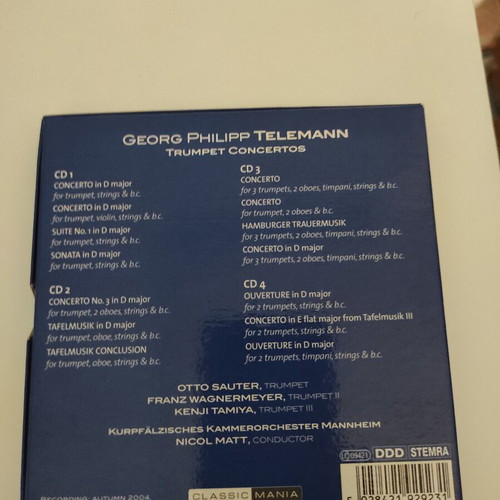 Telemann Trumpet Concertos Complete 4 CD set like new, classical