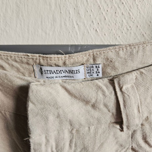 Linen παντελόνι Stradivarius μεταχειρισμένο, μπεζ, ίσια γραμμή, μέγεθος S