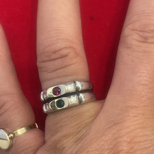 Silver gold 925 585 ring with ruby and emerald used, size 54