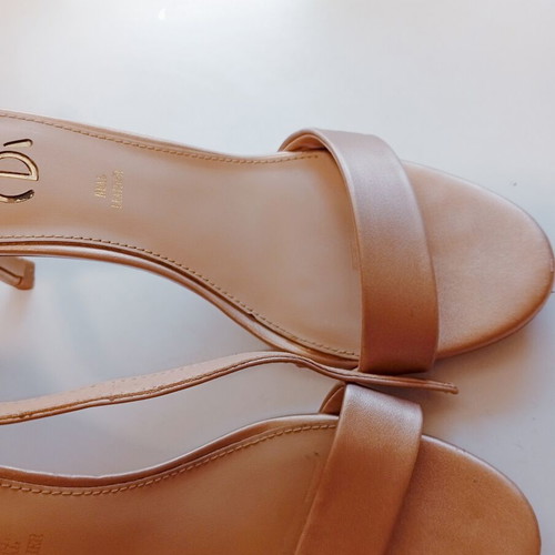 Exe leather sandals, champagne gold, size 39, high heel