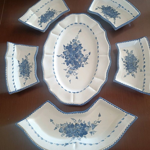 Vintage dinnerware set of 6 pieces white and blue with hand-painted flowers, like new