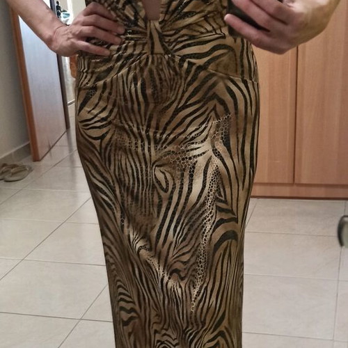 Maxi dress animal print with open back and bikini top, new