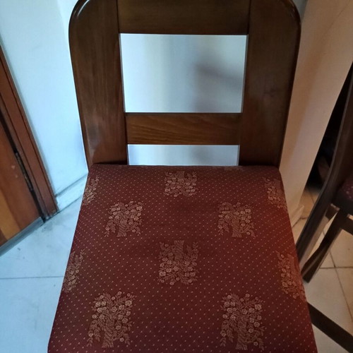 Wooden bar stools pair with backrest, like new, burgundy fabric