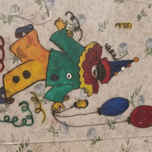 Handmade Painted Glass Vitrail Clown Decoration like new