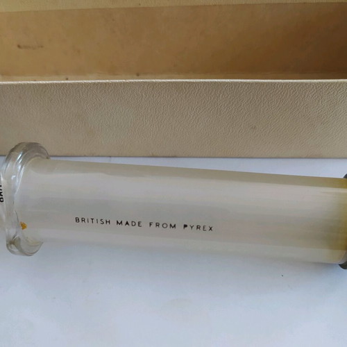 Vintage British glass syringe used made from Pyrex