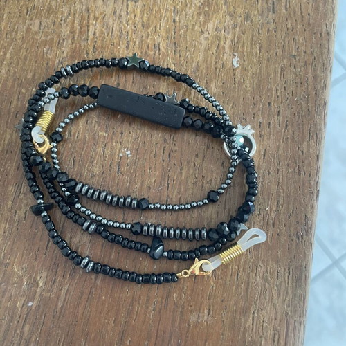 Glasses chain black handmade with glass stones and metal elements new