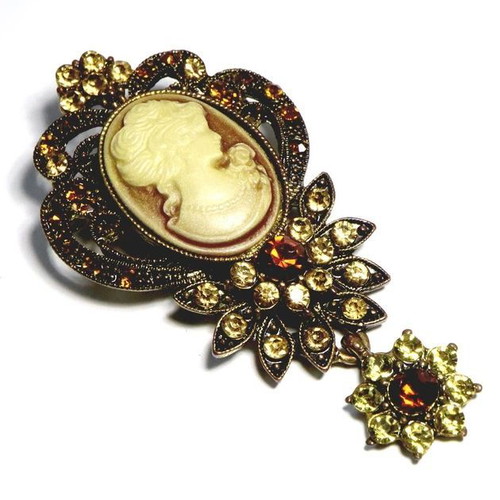 Vintage Brooch with Cameo New, Multicolor Alloy