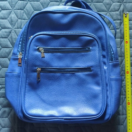 Blue women's backpack like new, PU leather with embossed texture