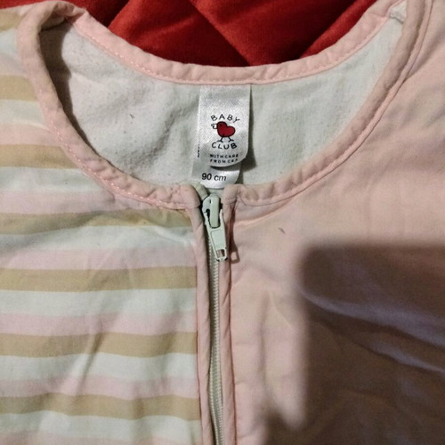 Baby Club sleeping bag like new, pink and white stripes with caterpillar design