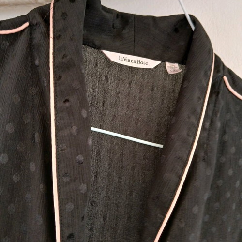 Long sleeveless black lingerie shirt with pink piping like new