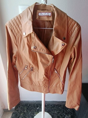 Leatherette jacket tan used, slim fit, size M