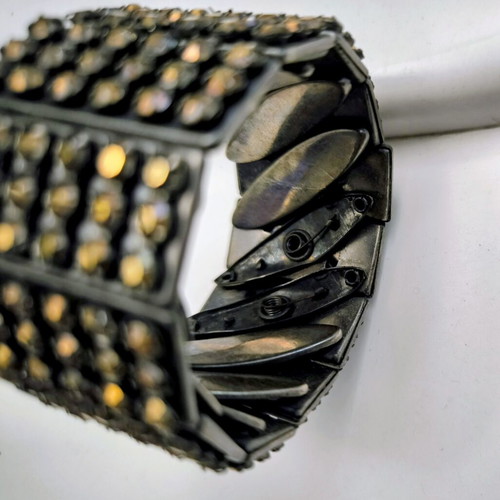 Statement bracelet cuff vintage 1980 used, brown and gold tone