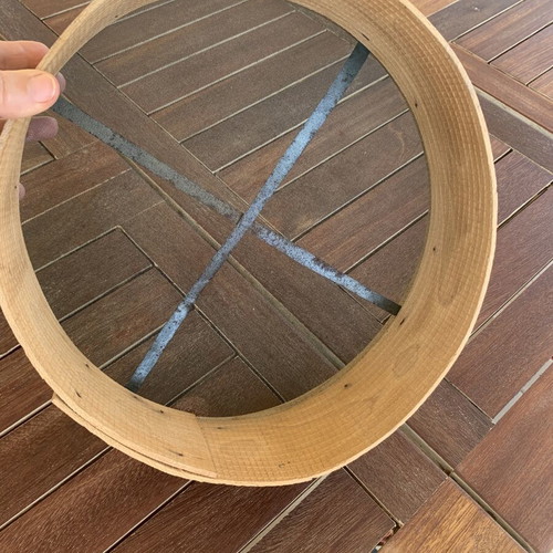 Traditional wooden flour sieve used, 29 cm
